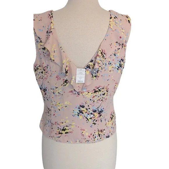 WHBM Floral Ruffle Blouse Pink Sleeveless V Neck Top Size 12 NWT Fairy Feminine - Picture 5 of 11